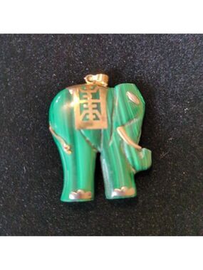 14kt Yellow Gold Plated And‎ Malachite Elephant Pendant